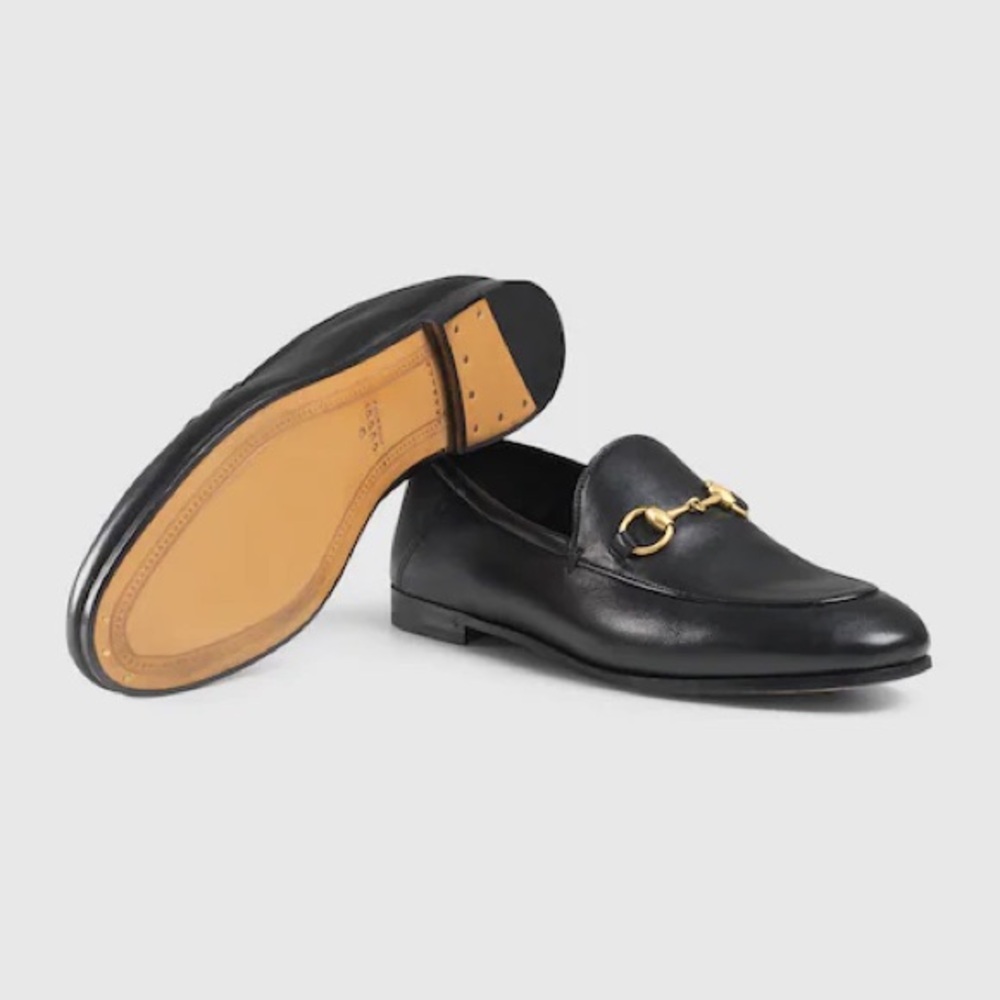 Gucci Brixton Leather Loafers with Gold Accent, 7.5